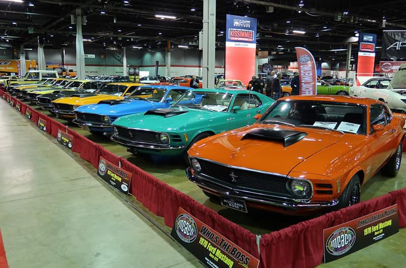 Boss Mustangs indoors at Muscle Car Nationals